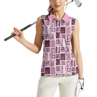 Vintage Aloha Block Quilt Women Sleeveless Polo Shirt Pink Inspired Lei Motifs LT9 - Polynesian Pride