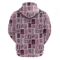Vintage Aloha Block Quilt Zip Hoodie Pink Inspired Lei Motifs - Polynesian Pride