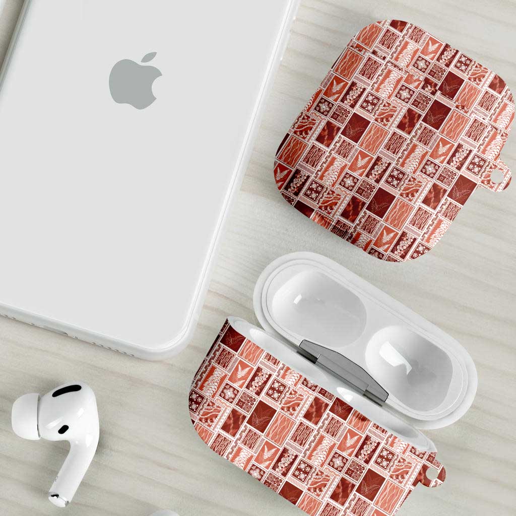 Vintage Aloha Block Quilt AirPods Case Red Inspired Lei Motifs - Polynesian Pride
