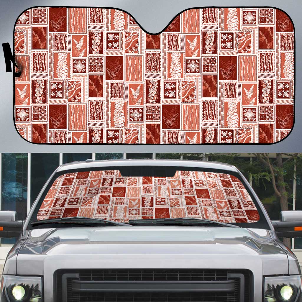 Vintage Aloha Block Quilt Auto Sun Shade Red Inspired Lei Motifs LT9 Red - Polynesian Pride