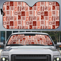 Vintage Aloha Block Quilt Auto Sun Shade Red Inspired Lei Motifs LT9 Red - Polynesian Pride