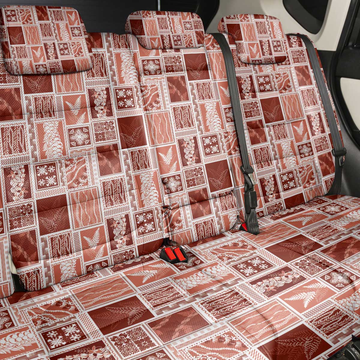 Vintage Aloha Block Quilt Back Car Seat Cover Red Inspired Lei Motifs LT9 - Polynesian Pride