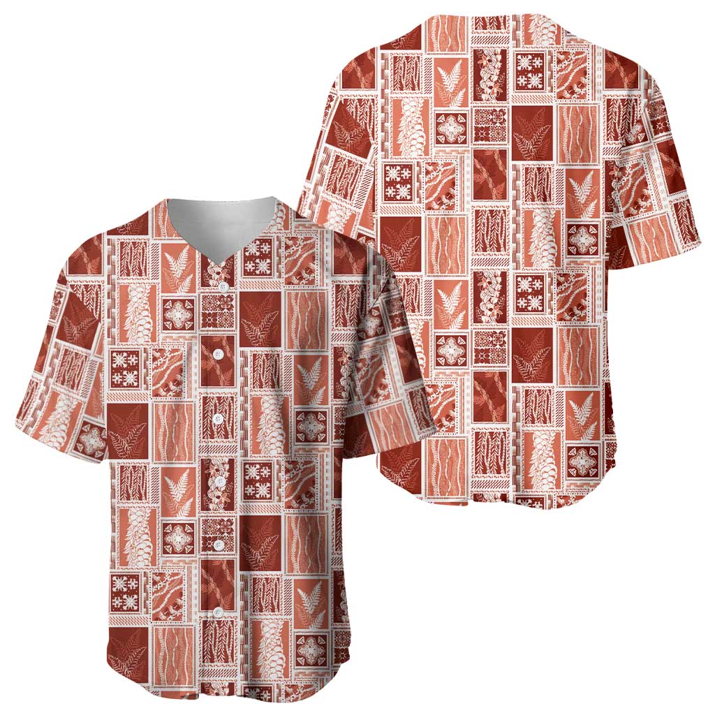 Vintage Aloha Block Quilt Baseball Jersey Red Inspired Lei Motifs - Polynesian Pride