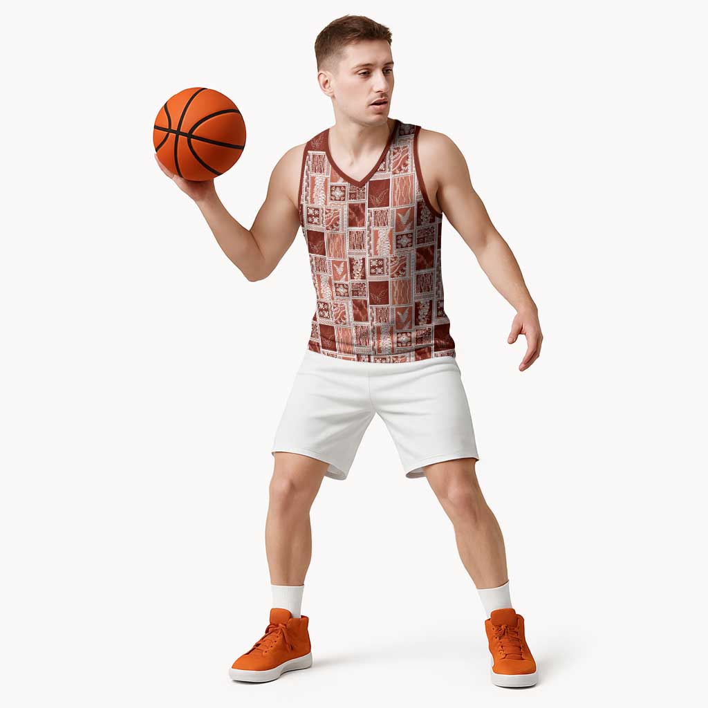 Vintage Aloha Block Quilt Basketball Jersey Red Inspired Lei Motifs - Polynesian Pride