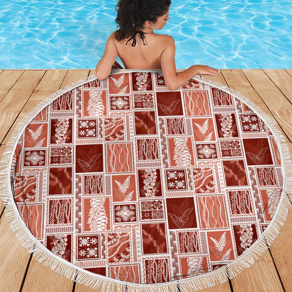 Vintage Aloha Block Quilt Beach Blanket Red Inspired Lei Motifs - Polynesian Pride