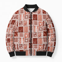 Vintage Aloha Block Quilt Bomber Puffer Jacket Red Inspired Lei Motifs LT9 Unisex Red - Polynesian Pride