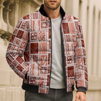 Vintage Aloha Block Quilt Bomber Puffer Jacket Red Inspired Lei Motifs LT9 - Polynesian Pride