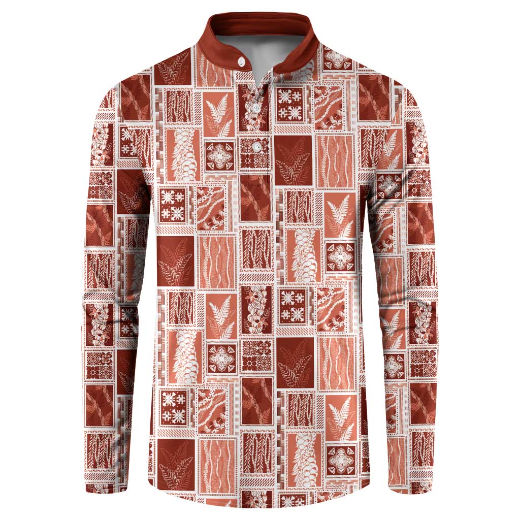 Vintage Aloha Block Quilt Button Sweatshirt Red Inspired Lei Motifs LT9 Red - Polynesian Pride
