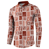 Vintage Aloha Block Quilt Button Sweatshirt Red Inspired Lei Motifs LT9 - Polynesian Pride