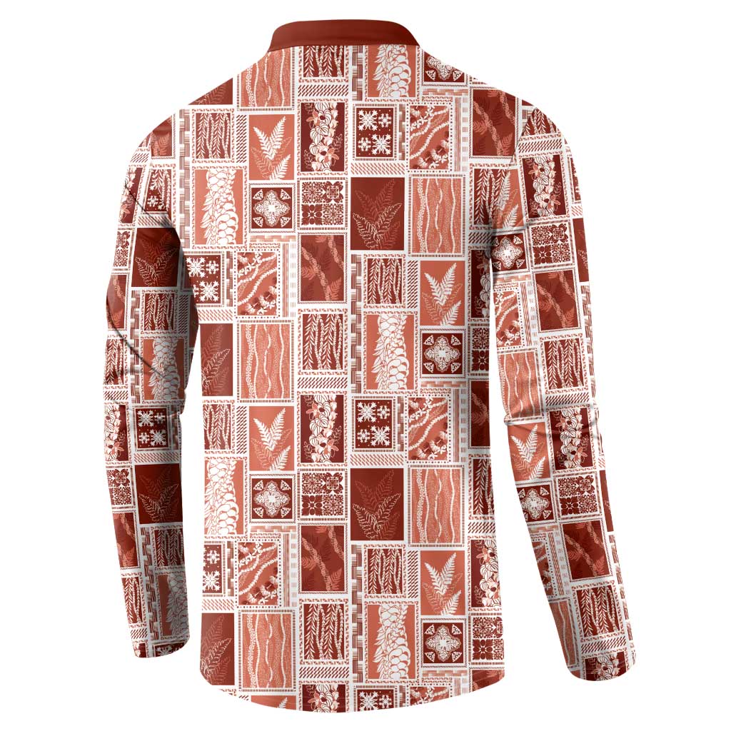 Vintage Aloha Block Quilt Button Sweatshirt Red Inspired Lei Motifs LT9 - Polynesian Pride