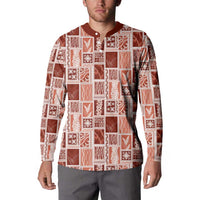 Vintage Aloha Block Quilt Button Sweatshirt Red Inspired Lei Motifs LT9 - Polynesian Pride