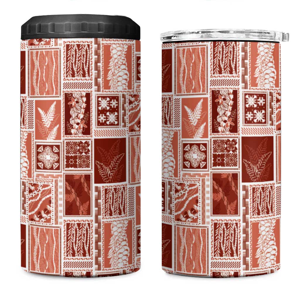 Vintage Aloha Block Quilt 4 in 1 Can Cooler Tumbler Red Inspired Lei Motifs LT9 One Size: 16 oz Red - Polynesian Pride