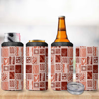 Vintage Aloha Block Quilt 4 in 1 Can Cooler Tumbler Red Inspired Lei Motifs LT9 - Polynesian Pride