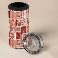Vintage Aloha Block Quilt 4 in 1 Can Cooler Tumbler Red Inspired Lei Motifs LT9 - Polynesian Pride