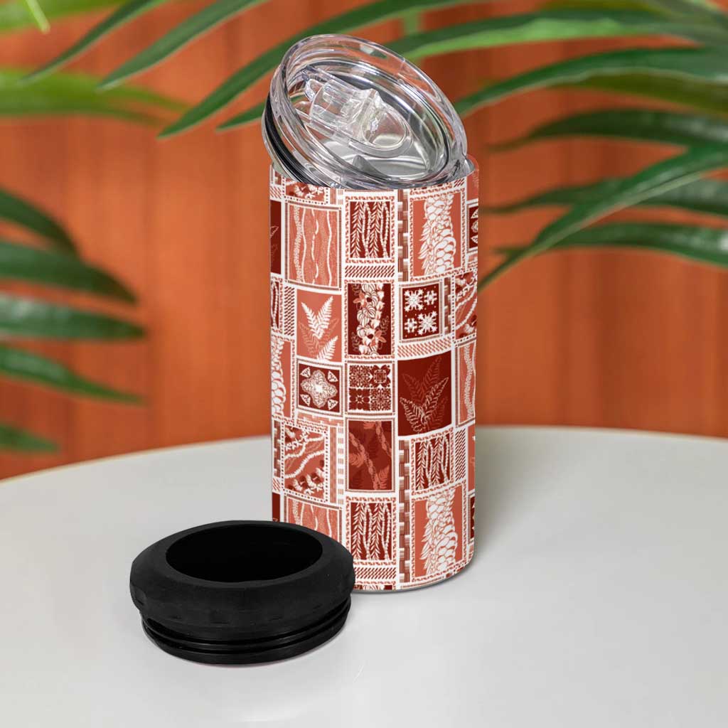 Vintage Aloha Block Quilt 4 in 1 Can Cooler Tumbler Red Inspired Lei Motifs LT9 - Polynesian Pride