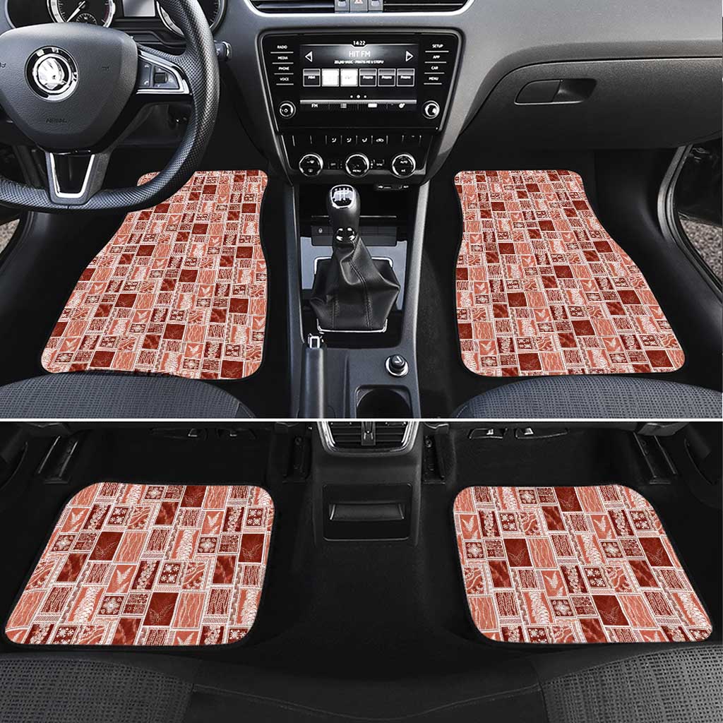 Vintage Aloha Block Quilt Car Mats Red Inspired Lei Motifs - Polynesian Pride