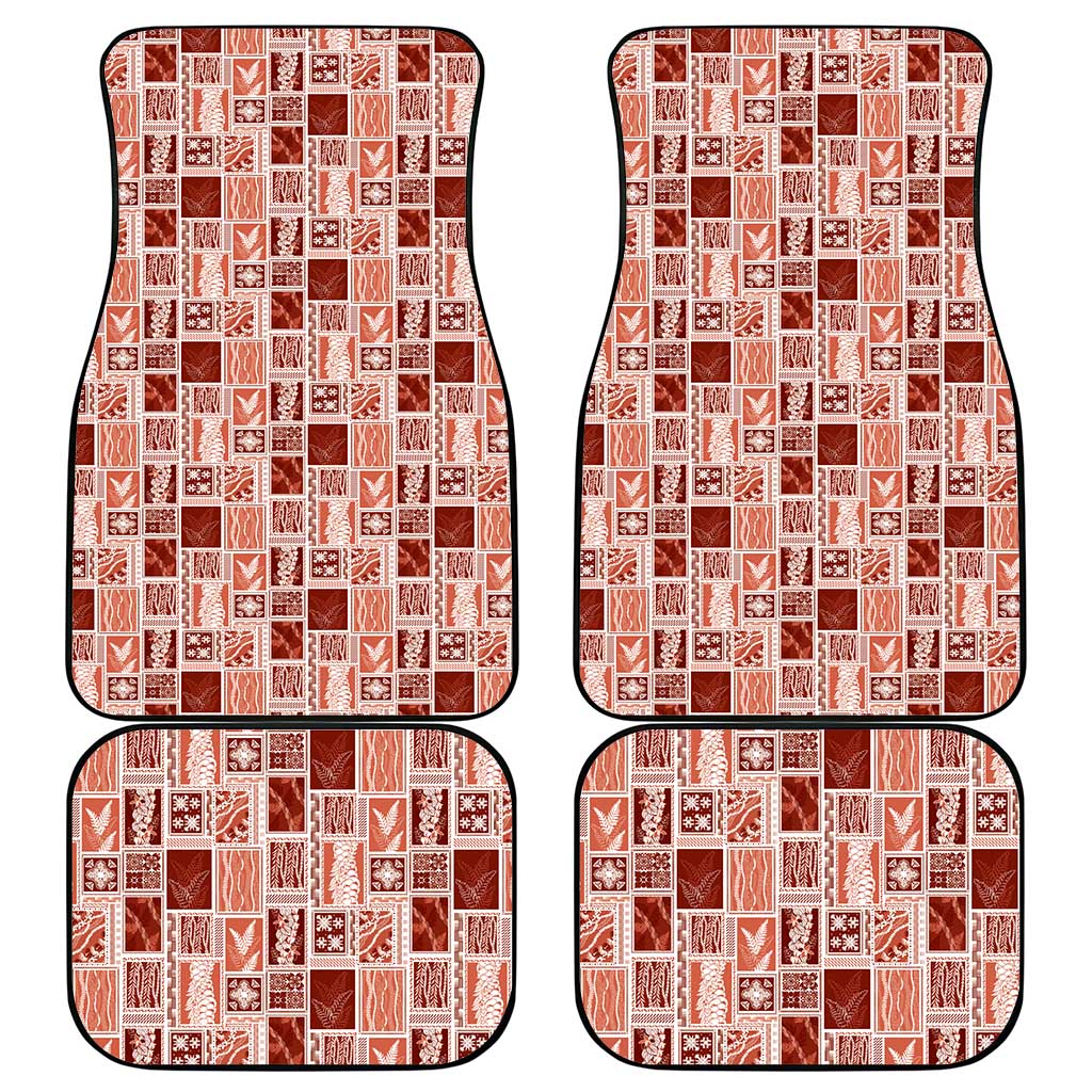 Vintage Aloha Block Quilt Car Mats Red Inspired Lei Motifs - Polynesian Pride