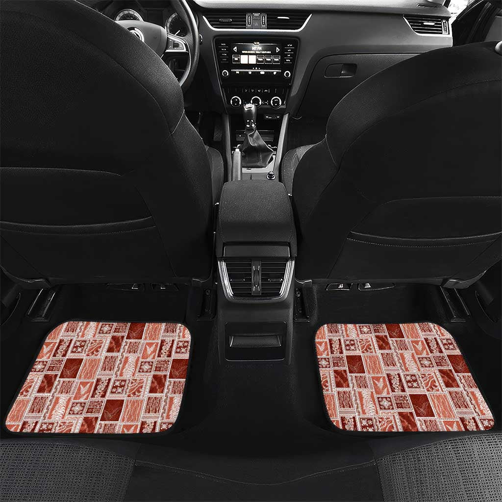 Vintage Aloha Block Quilt Car Mats Red Inspired Lei Motifs - Polynesian Pride