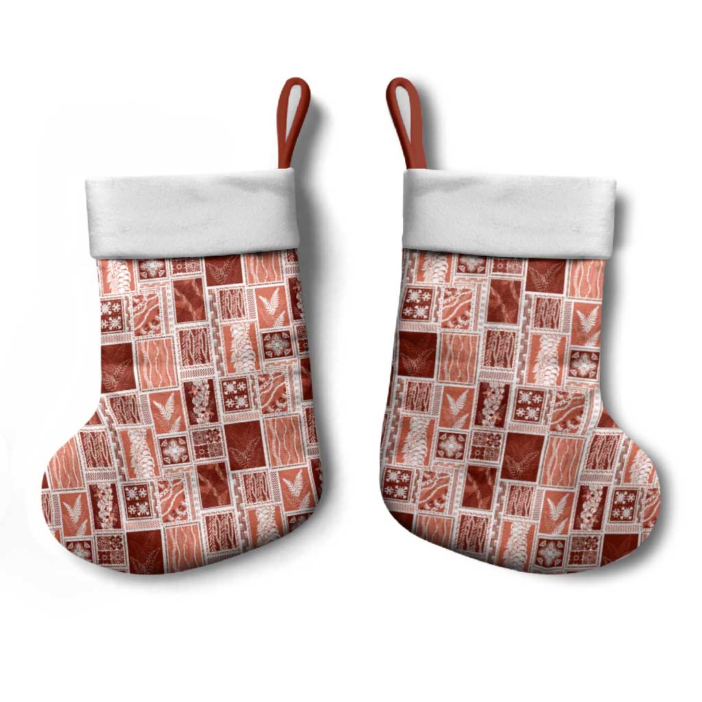 Vintage Aloha Block Quilt Christmas Stocking Red Inspired Lei Motifs - Polynesian Pride