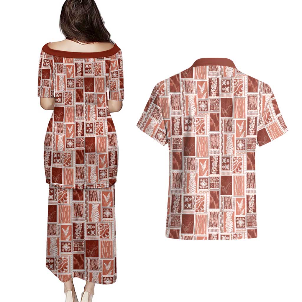 Vintage Aloha Block Quilt Couples Matching Puletasi and Hawaiian Shirt Red Inspired Lei Motifs LT9 - Polynesian Pride