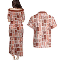 Vintage Aloha Block Quilt Couples Matching Puletasi and Hawaiian Shirt Red Inspired Lei Motifs LT9 - Polynesian Pride