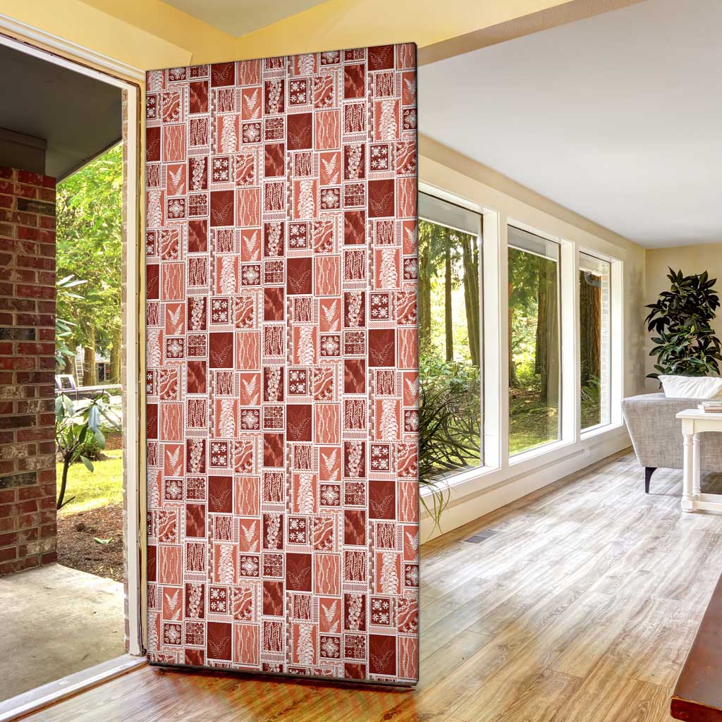 Vintage Aloha Block Quilt Door Cover Red Inspired Lei Motifs - Polynesian Pride