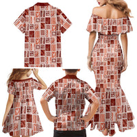Vintage Aloha Block Quilt Family Matching Mermaid Dress and Hawaiian Shirt Red Inspired Lei Motifs LT9 - Polynesian Pride