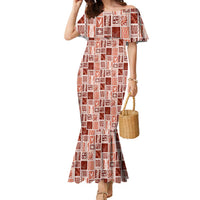 Vintage Aloha Block Quilt Family Matching Mermaid Dress and Hawaiian Shirt Red Inspired Lei Motifs LT9 Mom's Dress Red - Polynesian Pride