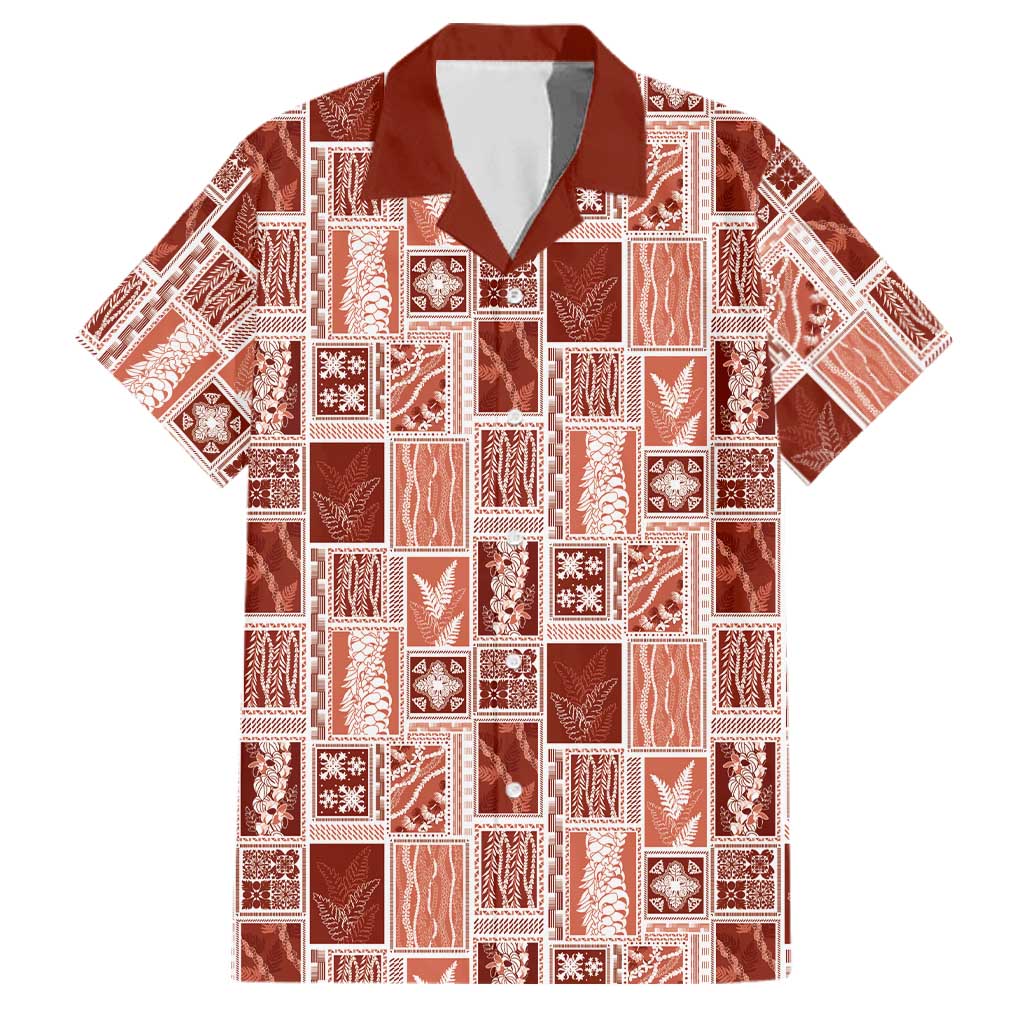 Vintage Aloha Block Quilt Family Matching Off The Shoulder Long Sleeve Dress and Hawaiian Shirt Red Inspired Lei Motifs LT9 Dad's Shirt - Short Sleeve Red - Polynesian Pride