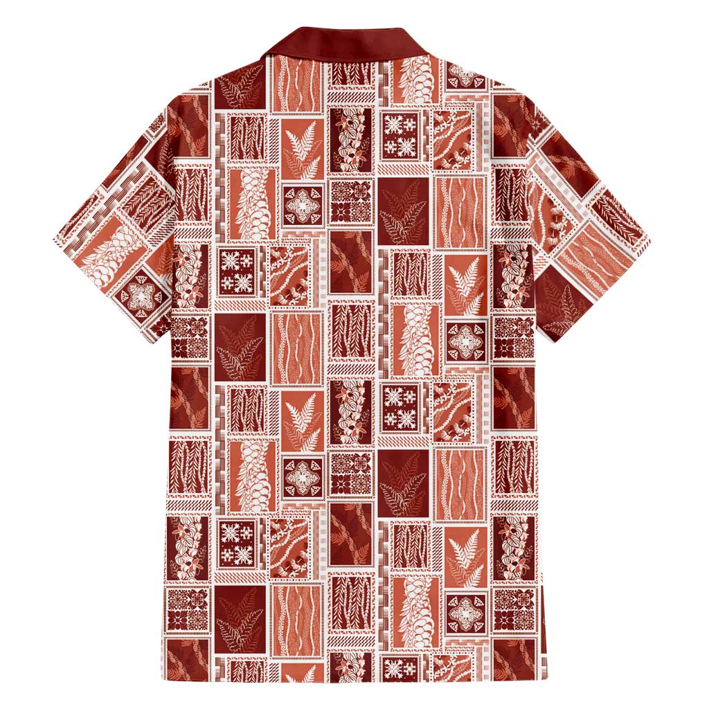 Vintage Aloha Block Quilt Family Matching Off Shoulder Maxi Dress and Hawaiian Shirt Red Inspired Lei Motifs LT9 - Polynesian Pride