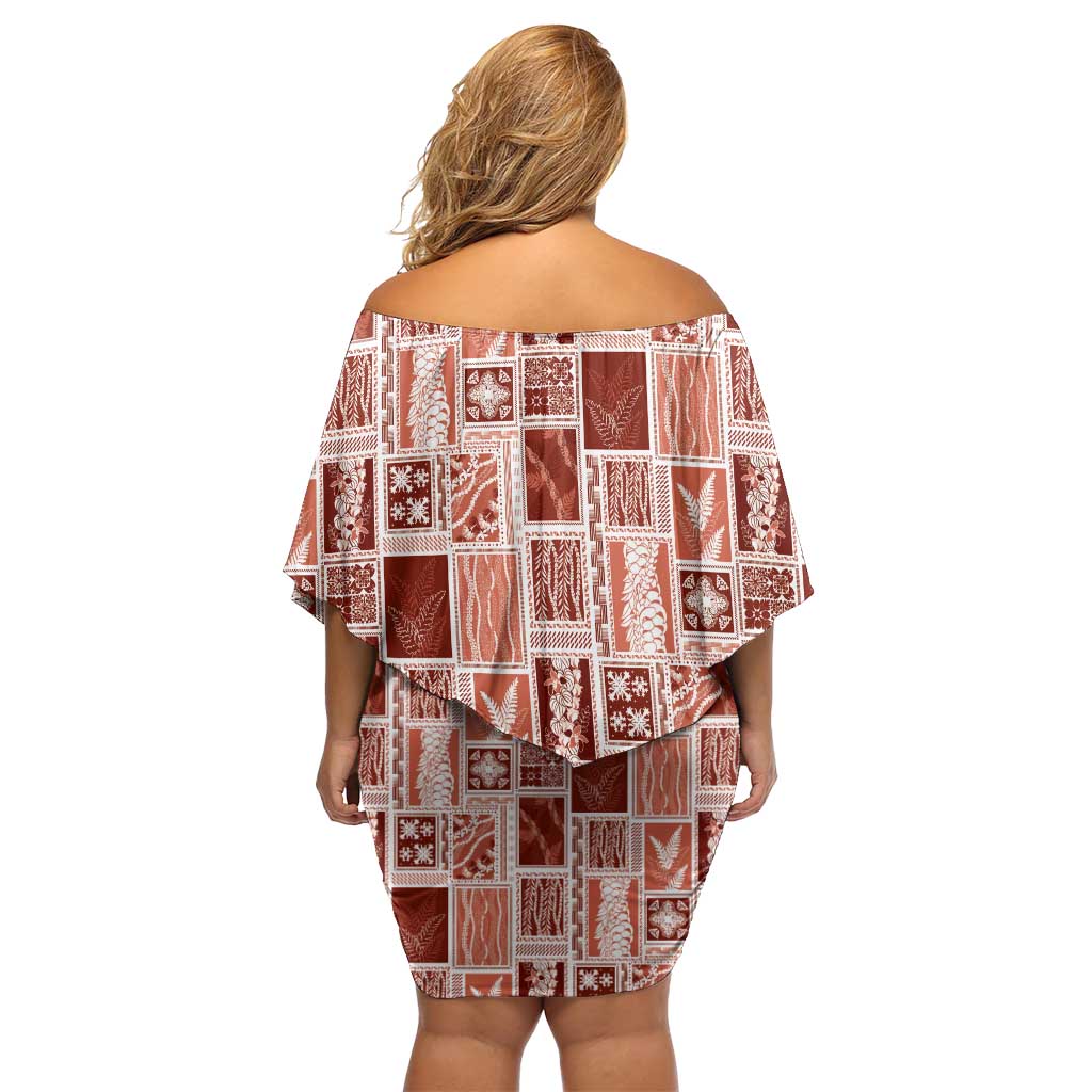 Vintage Aloha Block Quilt Family Matching Off Shoulder Short Dress and Hawaiian Shirt Red Inspired Lei Motifs LT9 - Polynesian Pride