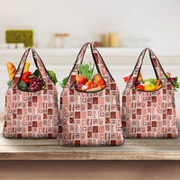 Vintage Aloha Block Quilt Grocery Bag Red Inspired Lei Motifs LT9 3-pack One Size Red - Polynesian Pride