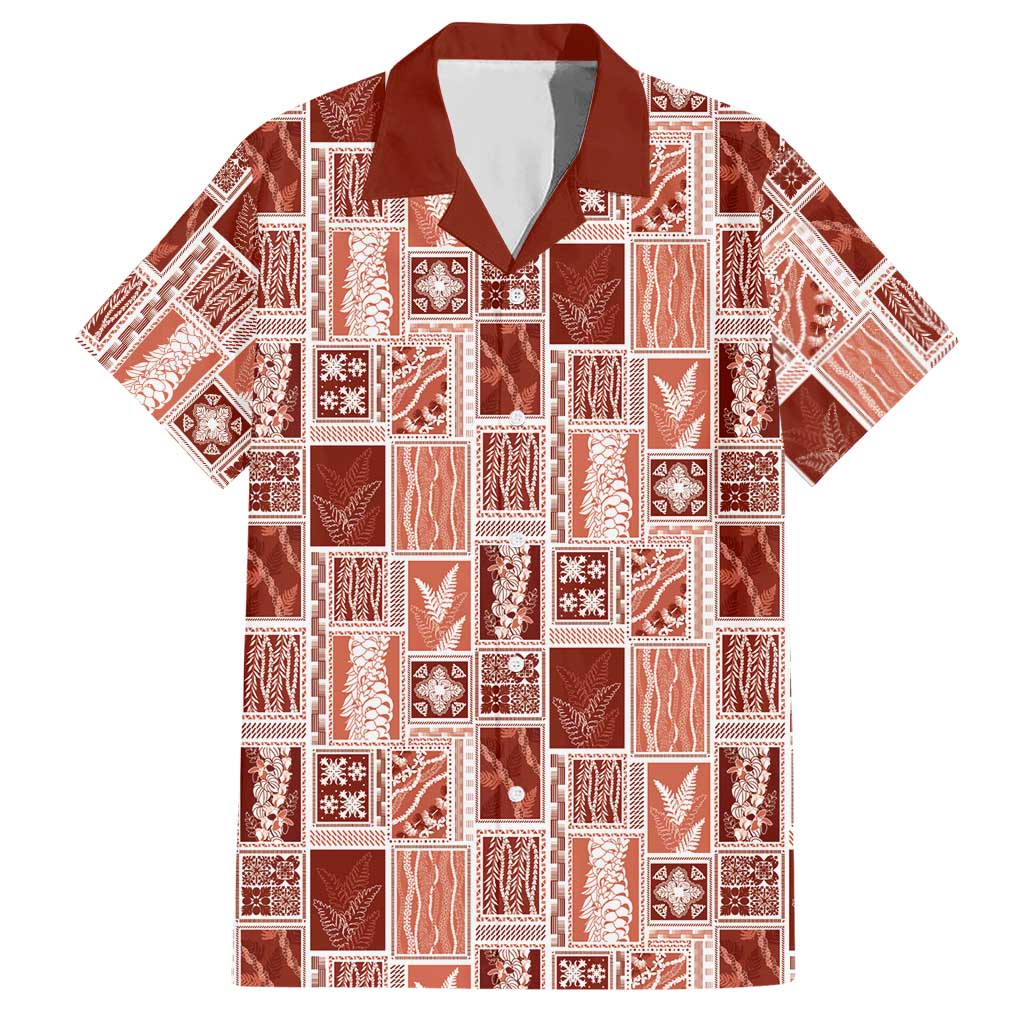 Vintage Aloha Block Quilt Hawaiian Shirt Red Inspired Lei Motifs - Polynesian Pride