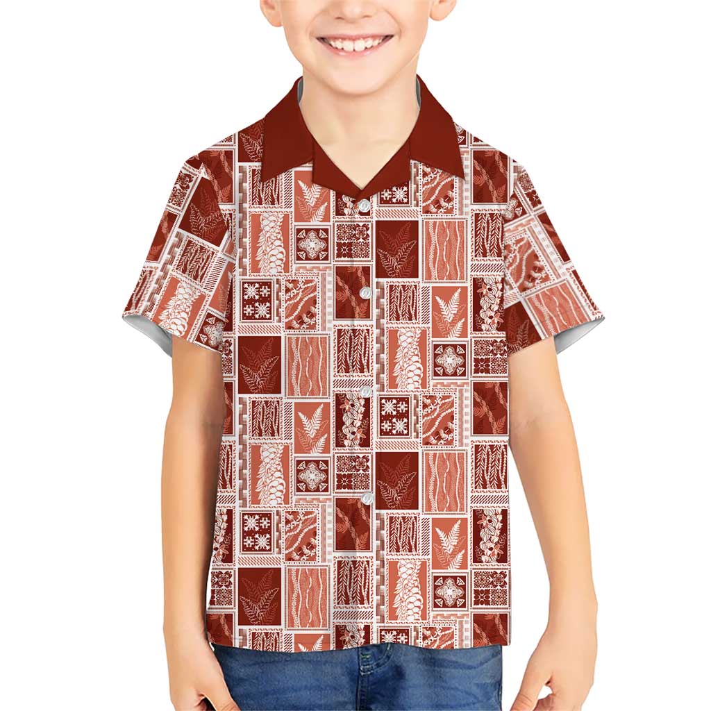 Vintage Aloha Block Quilt Hawaiian Shirt Red Inspired Lei Motifs - Polynesian Pride