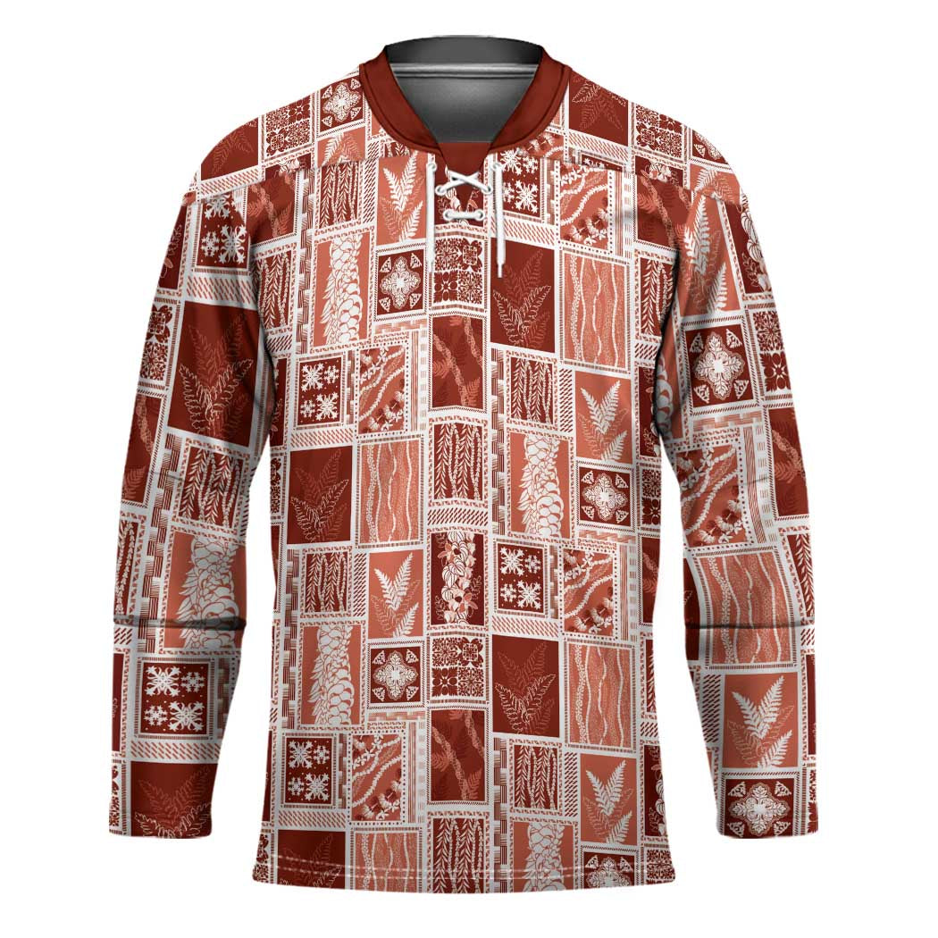 Vintage Aloha Block Quilt Hockey Jersey Red Inspired Lei Motifs LT9 Unisex Red - Polynesian Pride