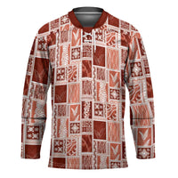 Vintage Aloha Block Quilt Hockey Jersey Red Inspired Lei Motifs LT9 Unisex Red - Polynesian Pride