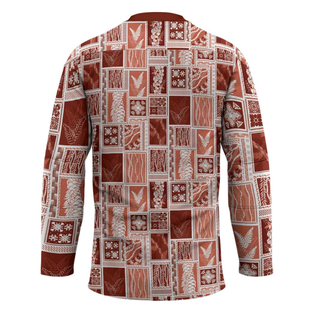 Vintage Aloha Block Quilt Hockey Jersey Red Inspired Lei Motifs LT9 - Polynesian Pride