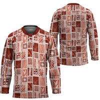 Vintage Aloha Block Quilt Hockey Jersey Red Inspired Lei Motifs LT9 - Polynesian Pride