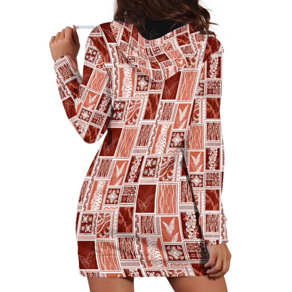 Vintage Aloha Block Quilt Hoodie Dress Red Inspired Lei Motifs LT9 - Polynesian Pride