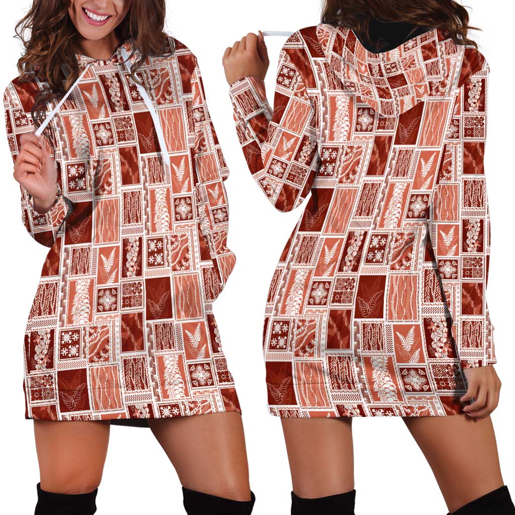 Vintage Aloha Block Quilt Hoodie Dress Red Inspired Lei Motifs LT9 - Polynesian Pride