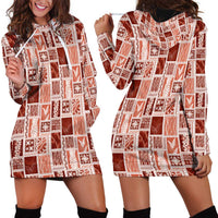 Vintage Aloha Block Quilt Hoodie Dress Red Inspired Lei Motifs LT9 - Polynesian Pride