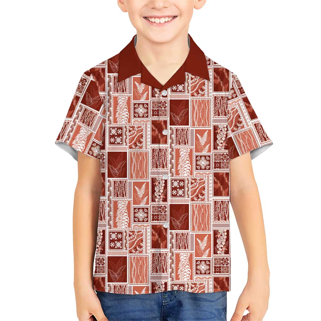 Vintage Aloha Block Quilt Kid Hawaiian Shirt Red Inspired Lei Motifs - Polynesian Pride
