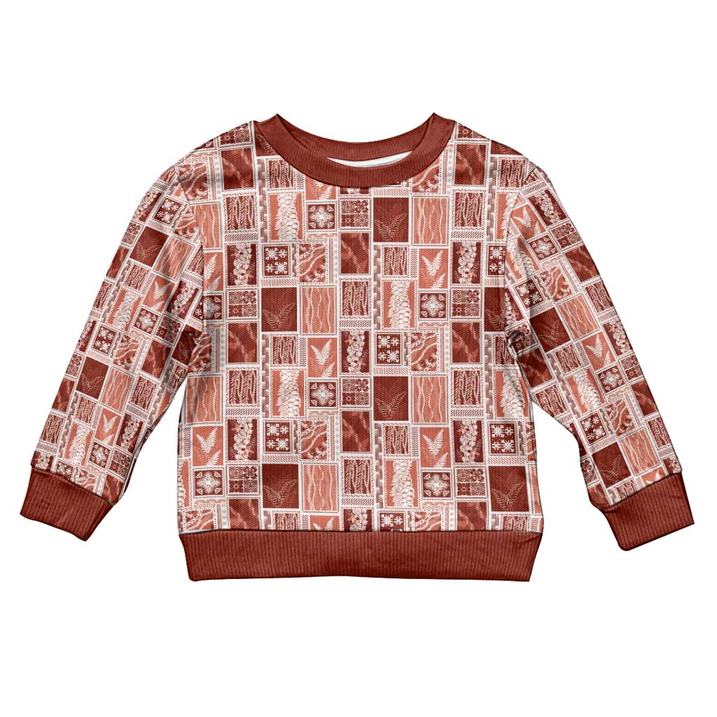 Vintage Aloha Block Quilt Kid Ugly Christmas Sweater Red Inspired Lei Motifs LT9 Kid Red - Polynesian Pride