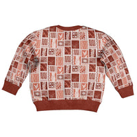 Vintage Aloha Block Quilt Kid Ugly Christmas Sweater Red Inspired Lei Motifs LT9 - Polynesian Pride