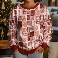 Vintage Aloha Block Quilt Kid Ugly Christmas Sweater Red Inspired Lei Motifs LT9 - Polynesian Pride