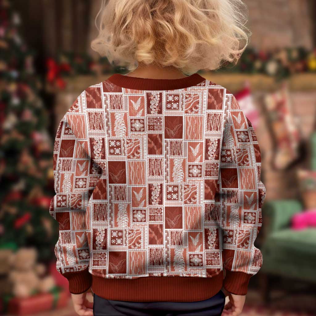 Vintage Aloha Block Quilt Kid Ugly Christmas Sweater Red Inspired Lei Motifs LT9 - Polynesian Pride