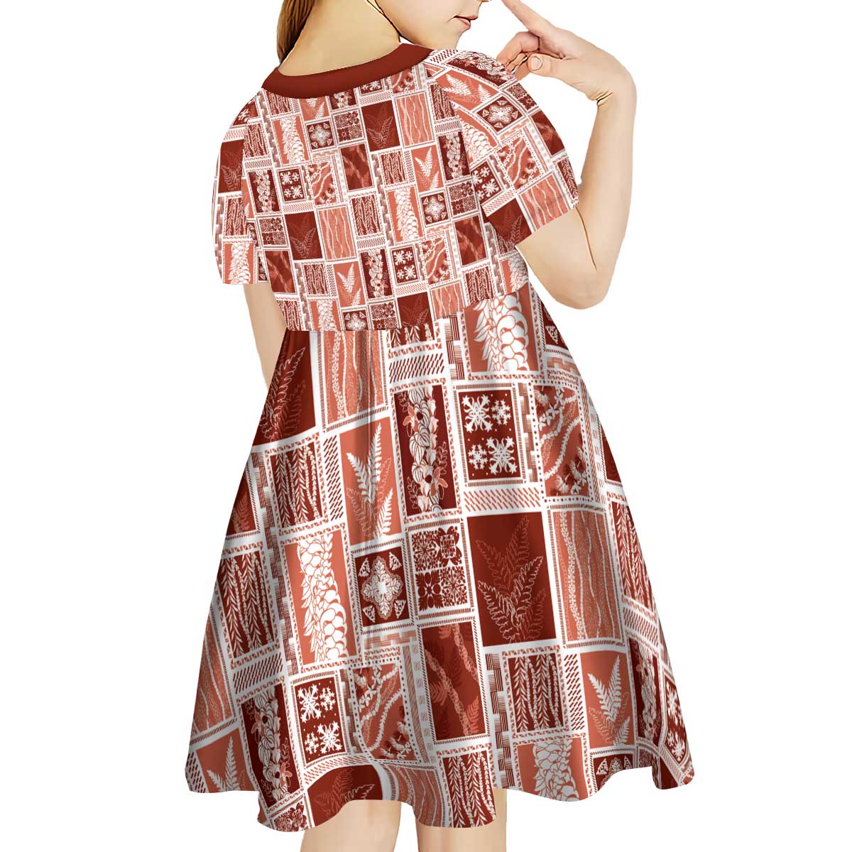 Vintage Aloha Block Quilt Kid Short Sleeve Dress Red Inspired Lei Motifs - Polynesian Pride