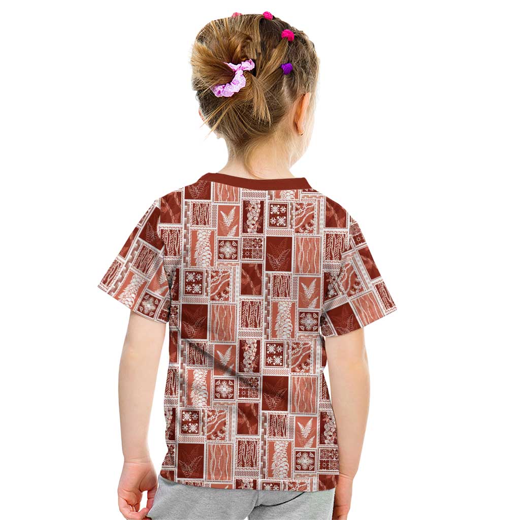 Vintage Aloha Block Quilt Kid T Shirt Red Inspired Lei Motifs - Polynesian Pride