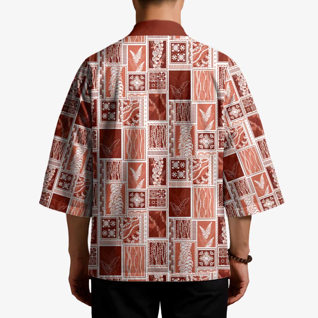 Vintage Aloha Block Quilt Kimono Red Inspired Lei Motifs - Polynesian Pride