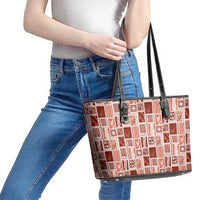 Vintage Aloha Block Quilt Leather Tote Bag Red Inspired Lei Motifs - Polynesian Pride